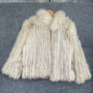 Saga Fox Fur Coat Womens Large Genuine  Cream Ivory Pink Lining Japan